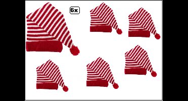 6x Lange Slaapmuts rood/wit - Themafeest fun carnaval optocht slaapfeest festival thema feest verjaardag fun