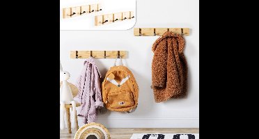 Gadgy Kapstok Hangend - Wandkapstok Hout Wand - Kinderkapstok met 8 Inklapbare Haken Zwart - Muur Kleerhanger Bamboe - Set van 2 - Max. 15kg draagkracht