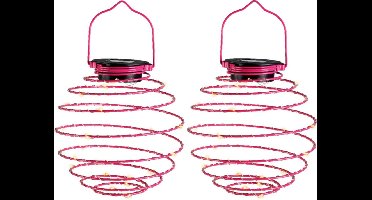 Lumineo Hanglamp - 2x - solar verlichting - fuchsia roze - D16 cm - metaal - tuinverlichting