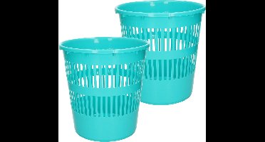 Plasticforte Afvalbak/vuilnisbak/kantoor prullenbak - 2x stuks - plastic - blauw - 28 cm