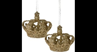 Christmas Decoration kersthangers kroontjes -2x-champagne -7,5 cm