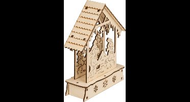 3D houtsnijwerk kerststal met LED verlichting