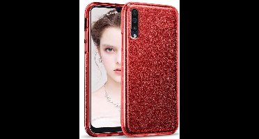 LuxeBass Samsung Galaxy A21S - Glitter Siliconen - Rood - telefoonhoes - gsm hoes - gsm hoesjes