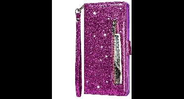 LuxeBass Hoesje geschikt voor Samsung Galaxy A72 5G Glitter Bookcase met rits - hoesje - portemonneehoesje - Paars gsm hoesje - telefoonhoes - telefoonhoesjes