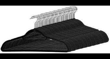 basic Stevige Kunststof Kleerhangers met Suede Afwerking - 50 Stuks Kledinghangers - Zwart