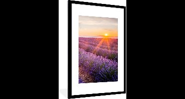PosterMonkey - Poster - Fotolijst - Lavendel - Bloemen - Zonsondergang - Natuur - Kader - Foto in lijst - 60x90 cm - Poster kader - Poster lavendel - Foto lijst - Woondecoratie