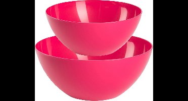 Plasticforte voedsel serveer schalen set - 2x stuks - fuchsia roze - kunststof - Dia 23 en 26 cm