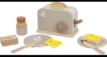 Label Label - Houten Broodrooster - Nougat - FSC Hout - 11 Delen met Boterhammen, Kaas, Jam & Meer - Geschikt voor Kindjes vanaf 3 Jaar