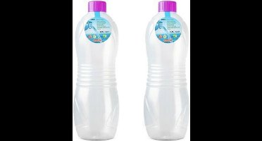 Plasticforte Drinkfles/waterfles/bidon - 2x stuks - 1500 ml - transparant/roze - kunststof