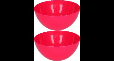 Plasticforte Serveerschaal/saladeschaal - 2x stuks - D23 x H10 cm - kunststof - fuchsia roze