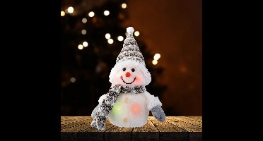 Bruine sneeuwpop met veranderde kleuren LED verlichting 15 cm