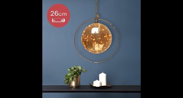 Kerstbal met jute touw en koperen ring - 40 LED lampjes - 26cm - Amber glas