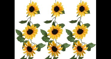 Everlands Bloemen slinger - 3x - zonnebloem - kunstplant - geel - 150 cm - Helianthus