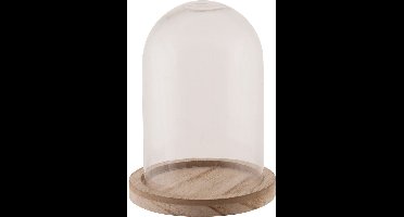 Dijk Natural Collections stolp - glas - houten bruin plateau - D12 x H13 cm