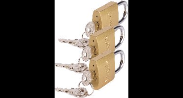 STAHLEX Hangslot met 3 sleutels - 3x - 38 mm - messing - kofferslot