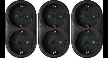 Benson Stopcontact splitter - 3x - duo - zwart - randaarde - verticaal - verdeelstekkers