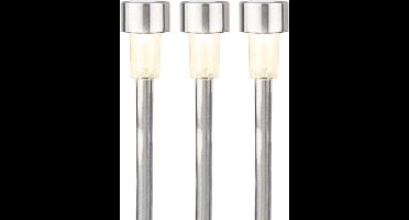 Lumineo buiten prikspot/steker solar - 3x - LED - zilver - H36 cm - warm wit
