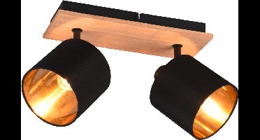 REALITY TOMMY Spot - Houtkleur - excl. 2 x E14 - Rechthoek - Zwart-goud