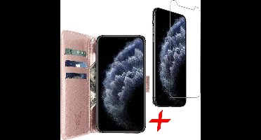 Hoesje geschikt voor iPhone 11 Pro Max - Roségoud Book Cover Kunstleer Wallet + Screenprotector Glas GlassGuard