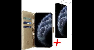 Hoesje geschikt voor iPhone 11 Pro Max - Goud Book Cover Kunstleer Wallet + Screenprotector Glas GlassGuard