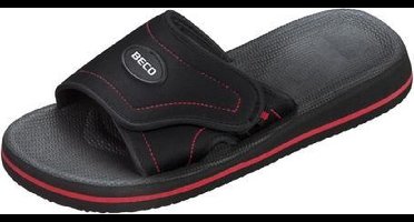 BECO Badslippers - Met Klittenband - Unisex - Zwart/rood - Maat 40