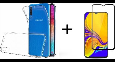 Hoesje Geschikt Voor Samsung Galaxy A50s/A30s TPU Back hoesje - Transparant + Full Cover Glazen Screenprotector Zwart