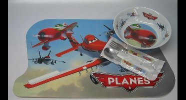 Planes set placemat, mueslikom en bestek