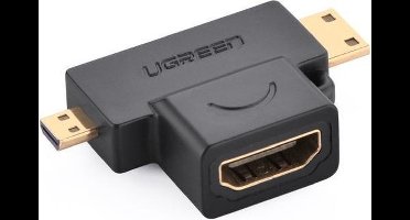 Ugreen - HDMI - Type A - (vrouwelijk) - naar - mini - HDMI - (mannelijk) / micro - HDMI - (mannelijk) - adapter - zwart - (20144)
