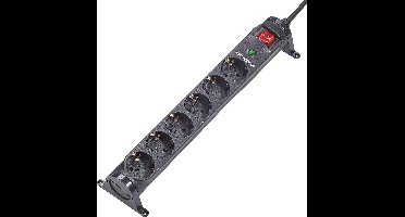 Renkforce 615F-CMB-S Overspanningsveilige stekkerdoos 6-voudig Zwart Randaarde stekker 1 stuk(s)