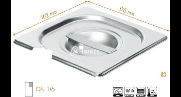 HENDI Deksel met lepeluitsparing – GN 1/6 – 176x162 mm – roestvast staal 18/10