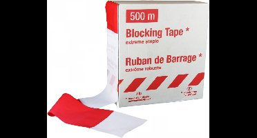 500 mtr - Afzetlint rood / wit - dispenserdoos