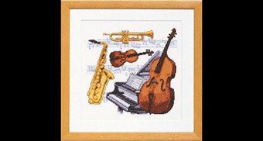 Pako Borduurpakket - telpatroon met codekaart - Muziekinstrumenten - 238.588 - voorgesorteerd garen - Aida - 23 x 22 cm - DIY kit