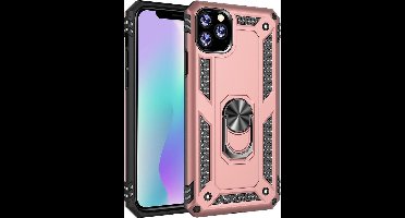 Ntech hoesje Geschikt voor iPhone 11 Pro Max Armor Ringhouder TPU - Rosegoud