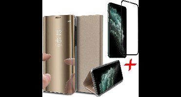 Hoesje geschikt voor iPhone 11 Pro - Screen Protector FullGuard - Book Case Spiegel Goud & Screenprotector