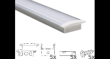 Led strip profiel inbouw laag 2 meter - 8 mm hoog - incl. afdekkap - Led profiel 2 meter - Wit