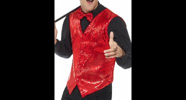 Smiffys - Sequin Waistcoat Kostuum - L - Rood