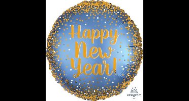 Folieballon Happy New Year - Gold & Satin Blauw & Goud - 43 cm (Plat geleverd) van Anagram
