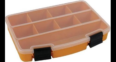 Perel assortimentsdoos, 9 vaste compartimenten, transparant deksel, stapelbaar, 194 x 140 x 33 mm, geel/zwart