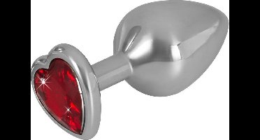 You2Toys – Aluminium Buttplug 85 gram met Hartvorm Basis en Rode Edelsteen – Zilver