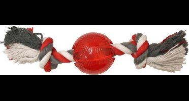Play Strong rubber bal met floss 8.5 cm rood