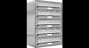 Brievenbus 5 adressen muurmontage RVS