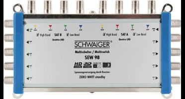 Schwaiger SEW98 531 Satelliet multiswitch Ingangen (satelliet): 9 (8 satelliet / 1 terrestrisch) Aantal gebruikers: 8 S