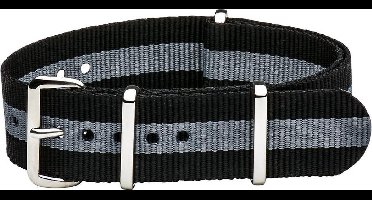 Premium Grey Black - Nato strap 22mm - Stripe - Horlogeband Grijs Zwart