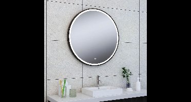 Badkamerspiegel Maro Rond 80x80cm Geintegreerde LED Verlichting Verwarming Anti Condens Touch Schakelaar Mat Zwart