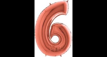 Folieballon cijfer '6' rosé goud (100cm)
