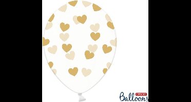 Partydeco - Ballonnen clear hartjes goud 50 stuks