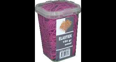 150 gram - Elastiek - roze - 60 x 1.5 mm  - in plastic pot