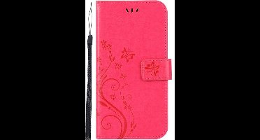 Shop4 - Samsung Galaxy M20 (Power) Hoesje - Wallet Case Vlinder Patroon Donker Roze