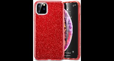 Ntech hoesje Geschikt voor iPhone 11 Pro Glitter TPU Back Hoesje - Rood
