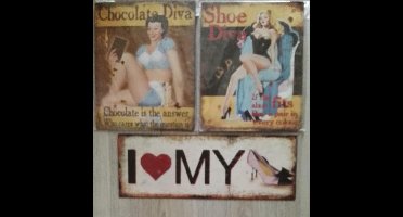 MadDeco - Blikken - decoratie - borden - diva - 3 stuks - set 70